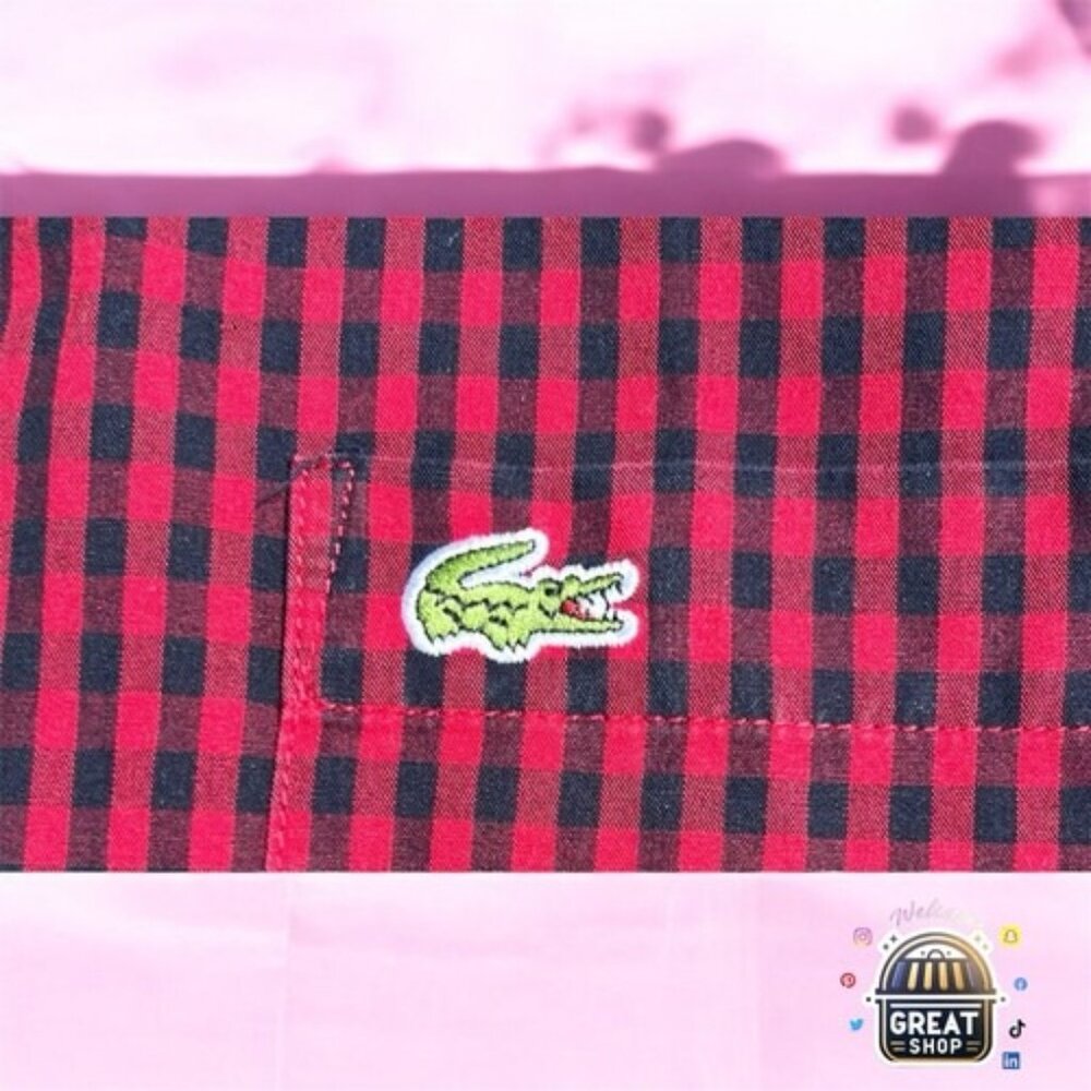 Lacoste Mens Regular Fit Red & Black Checkered Button-Down Shirt Size FR 40 US M